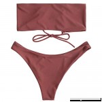 MEKUE Strapless Bikini Women's Sexy Lace up Bandeau Bikini Set Off Shoulder High Cut Bottom Two Piece Swimsuit Red Brown B07GJT6YXM